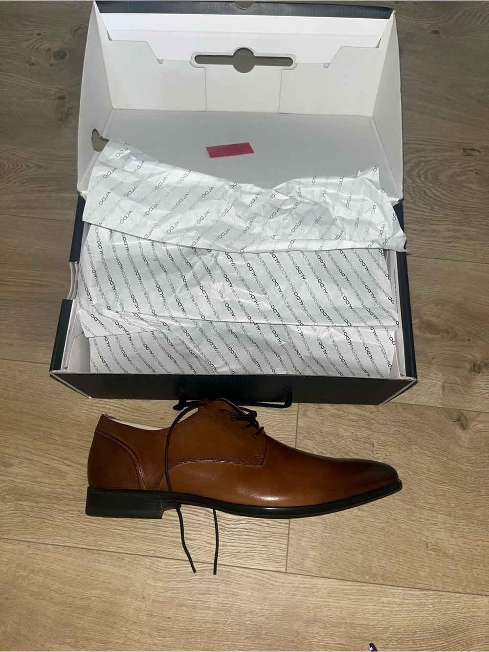 Aldo Men's Cognac Brown Leather Derby Lace-Up